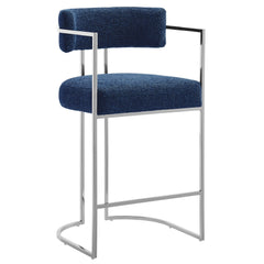 Huron Silver/Navy Curved Back Fabric and Metal Counter Stool - Ornate Home
