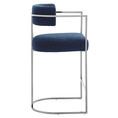 Huron Silver/Navy Curved Back Fabric and Metal Counter Stool - Ornate Home