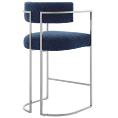 Huron Silver/Navy Curved Back Fabric and Metal Counter Stool - Ornate Home