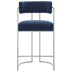 Huron Silver/Navy Curved Back Fabric and Metal Counter Stool - Ornate Home