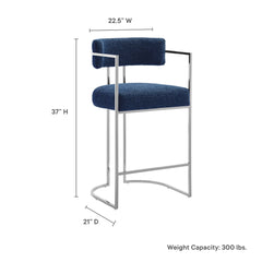 Huron Silver/Navy Curved Back Fabric and Metal Counter Stool - Ornate Home