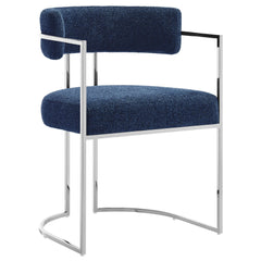 Huron Silver/Navy Curved Back Fabric and Metal Dining Accent Chair - Ornate Home