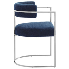 Huron Silver/Navy Curved Back Fabric and Metal Dining Accent Chair - Ornate Home
