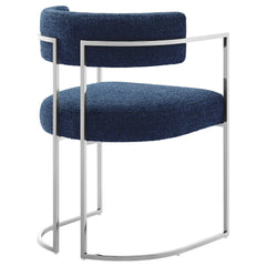 Huron Silver/Navy Curved Back Fabric and Metal Dining Accent Chair - Ornate Home