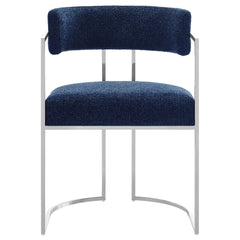 Huron Silver/Navy Curved Back Fabric and Metal Dining Accent Chair - Ornate Home
