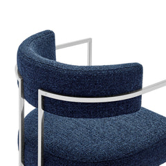 Huron Silver/Navy Curved Back Fabric and Metal Dining Accent Chair - Ornate Home