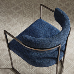 Huron Silver/Navy Curved Back Fabric and Metal Dining Accent Chair - Ornate Home