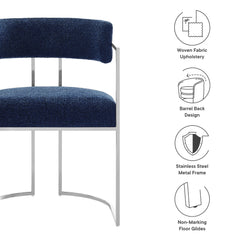 Huron Silver/Navy Curved Back Fabric and Metal Dining Accent Chair - Ornate Home