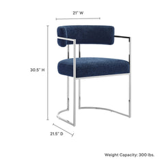 Huron Silver/Navy Curved Back Fabric and Metal Dining Accent Chair - Ornate Home