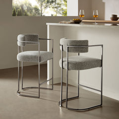 Huron Silver/Wheat Curved Back Fabric and Metal Counter Stool - Ornate Home