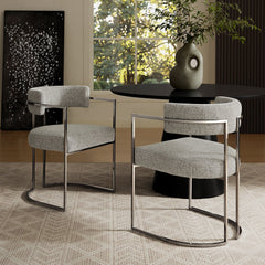 Huron Silver/Wheat Curved Back Fabric and Metal Dining Accent Chair - Ornate Home
