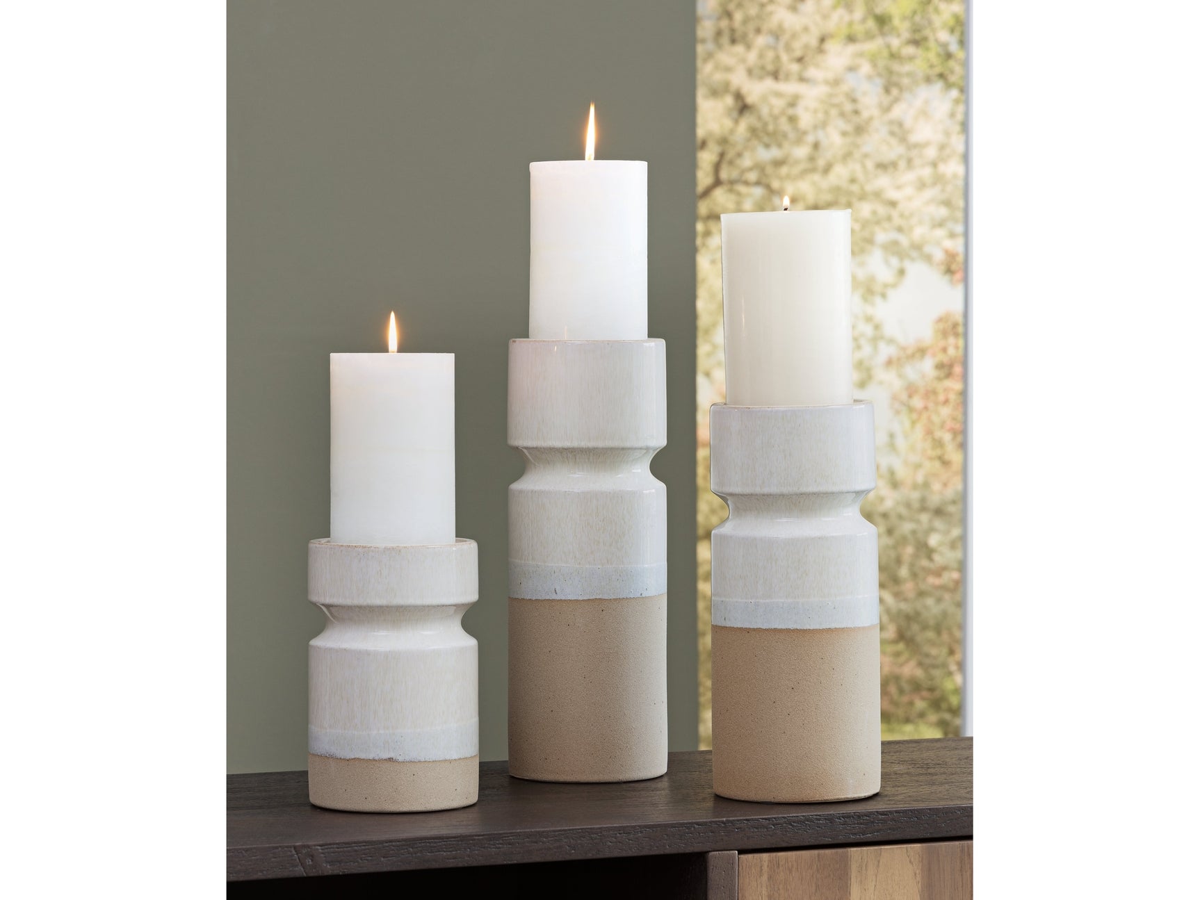 Hurston Ivory/Brown Candle Holder (Set of 3) (Online Special Price) - Ornate Home