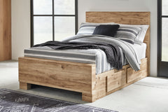 Hyanna Tan Brown Full Panel Bed w/ 2 Side Storage, Dresser, Mirror and Nightstand - Ornate Home
