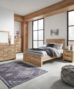 Hyanna Tan Brown Full Panel Bed w/ Fb Storage, Dresser, Mirror, Chest and 2 Nightstands - Ornate Home