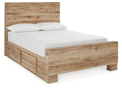 Hyanna Tan Brown Full Panel Bedroom Set with 1 Side Storage, Dresser and Mirror - Ornate Home