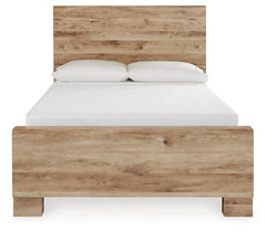 Hyanna Tan Brown Full Panel Bedroom Set with 1 Side Storage, Dresser and Mirror - Ornate Home