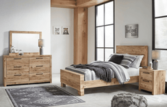 Hyanna Tan Brown Full Panel Bedroom Set with Dresser, Mirror and Nightstand - Ornate Home