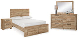 Hyanna Tan Brown Full Storage Panel Bed, Dresser, Mirror and Nightstand - Ornate Home