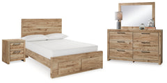 Hyanna Tan Brown Full Storage Panel Bed, Dresser, Mirror and Nightstand - Ornate Home