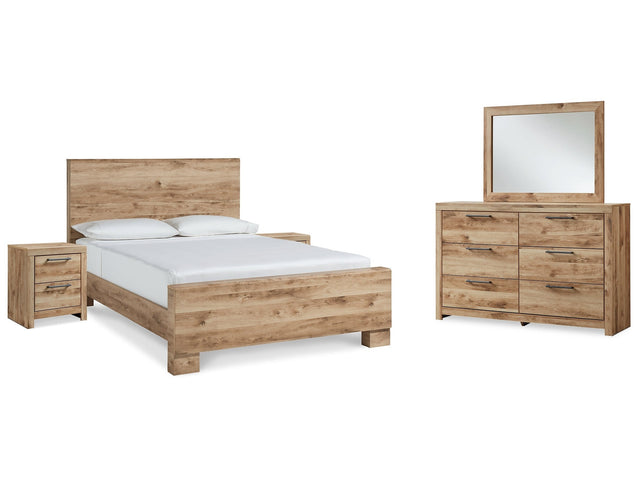 Hyanna Tan Brown King Panel Bedroom Set with Dresser, Mirror and 2 Nightstands - Ornate Home
