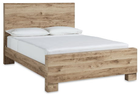 Hyanna Tan Brown King Panel Bedroom Set with Dresser, Mirror and 2 Nightstands - Ornate Home