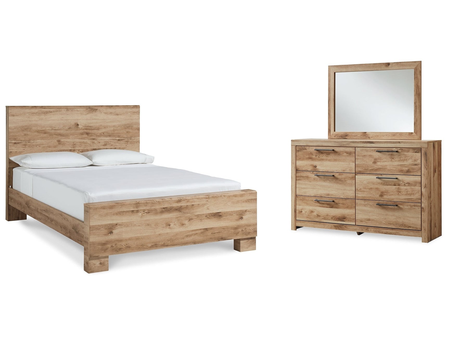 Hyanna Tan Brown King Panel Bedroom Set with Dresser and Mirror - Ornate Home