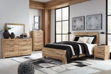 Hyanna Tan Brown King Panel Bedroom Set with Dresser and Mirror - Ornate Home