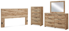 Hyanna Tan Brown King Panel Headboard, Dresser, Mirror and Chest - Ornate Home
