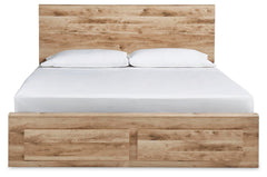 Hyanna Tan Brown King Panel Storage Bed, Dresser, Mirror and 2 Nightstands - Ornate Home