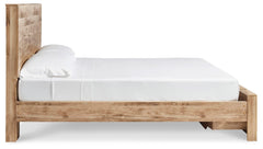 Hyanna Tan Brown King Panel Storage Bed, Dresser, Mirror and 2 Nightstands - Ornate Home