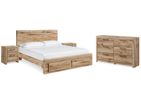 Hyanna Tan Brown King Panel Storage Bedroom Set with Dresser and 2 Nightstands (Online Special Price) - Ornate Home
