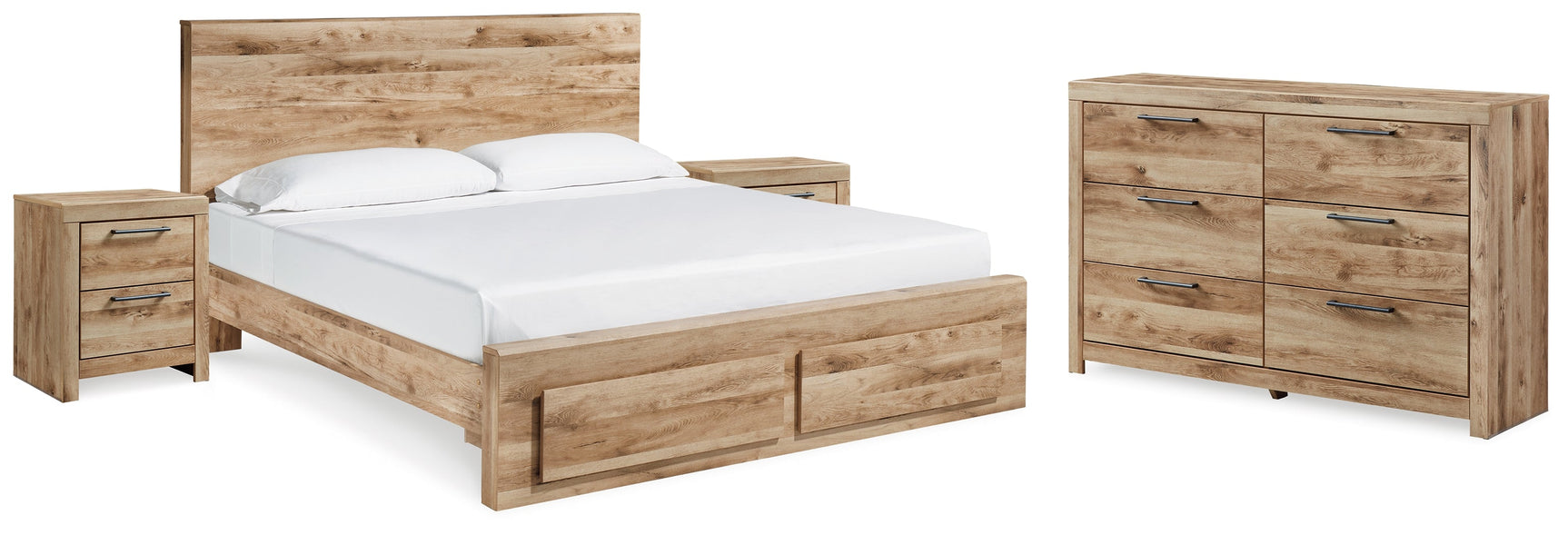 Hyanna Tan Brown King Panel Storage Bedroom Set with Dresser and 2 Nightstands (Online Special Price) - Ornate Home