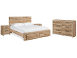 Hyanna Tan Brown King Panel Storage Bedroom Set with Dresser and 2 Nightstands - Ornate Home