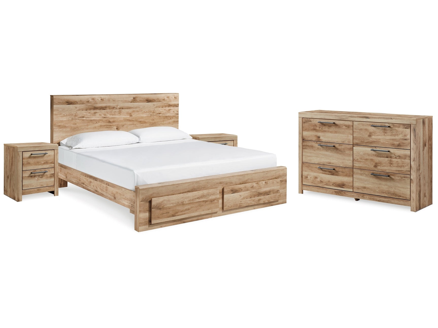Hyanna Tan Brown King Panel Storage Bedroom Set with Dresser and 2 Nightstands - Ornate Home