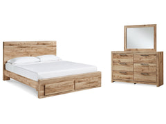 Hyanna Tan Brown King Panel Storage Bedroom Set with Dresser and Mirror - Ornate Home