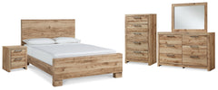 Hyanna Tan Brown Queen Panel Bed, Dresser, Mirror, Chest and Nightstand - Ornate Home