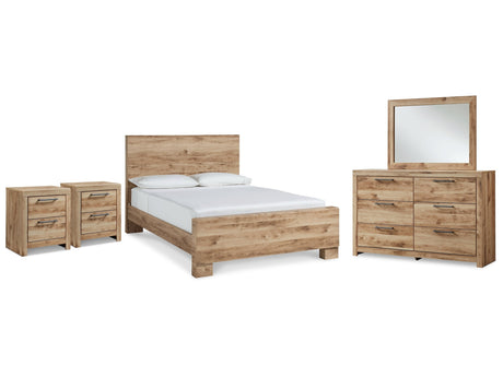 Hyanna Tan Brown Queen Panel Bedroom Set with Dresser, Mirror and 1 Nightstand - Ornate Home