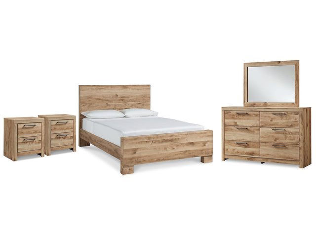 Hyanna Tan Brown Queen Panel Bedroom Set with Dresser, Mirror and 1 Nightstand - Ornate Home