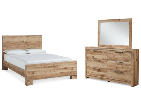 Hyanna Tan Brown Queen Panel Bedroom Set with Dresser and Mirror - Ornate Home
