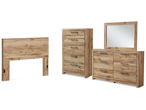 Hyanna Tan Brown Queen Panel Headboard, Dresser, Mirror and Chest - Ornate Home