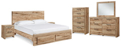 Hyanna Tan Brown Queen Panel Storage Bed, Dresser, Mirror, Chest and 2 Nightstands - Ornate Home