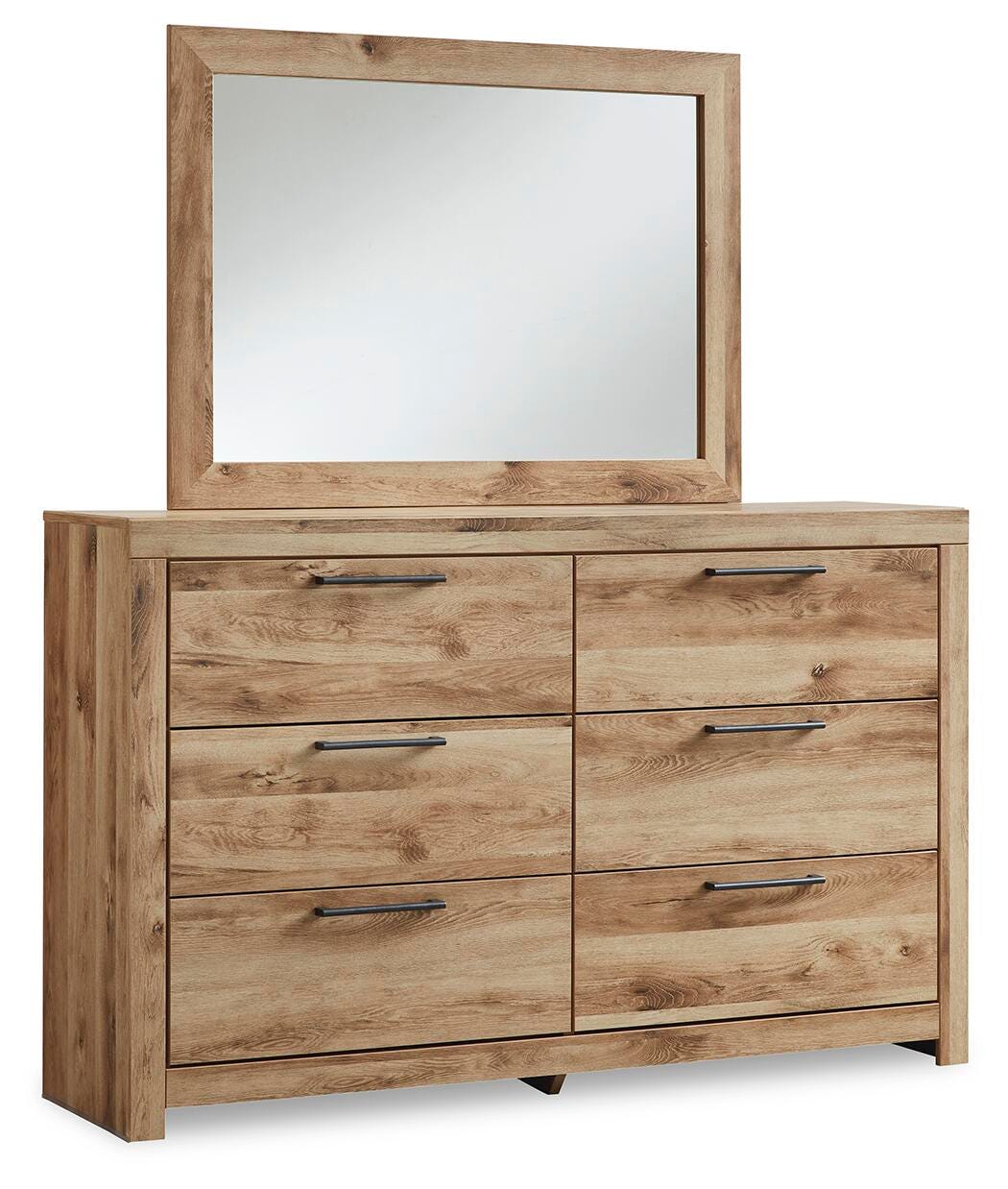 Hyanna Tan Brown Queen Panel Storage Bed, Dresser, Mirror and 2 Nightstands - Ornate Home