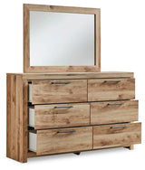 Hyanna Tan Brown Queen Panel Storage Bed, Dresser, Mirror and 2 Nightstands - Ornate Home