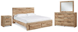 Hyanna Tan Brown Queen Panel Storage Bed, Dresser, Mirror and Nightstand (Online Special Price) - Ornate Home