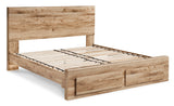 Hyanna Tan Brown Queen Panel Storage Bed w/ Fb Storage, Dresser, Mirror and 2 Nightstands - Ornate Home