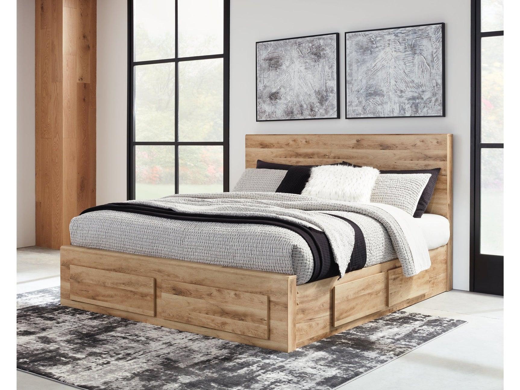 Hyanna Tan Brown Queen Panel Storage Bed with 2 Under Bed Storage Drawer (Online Special Price) - Ornate Home