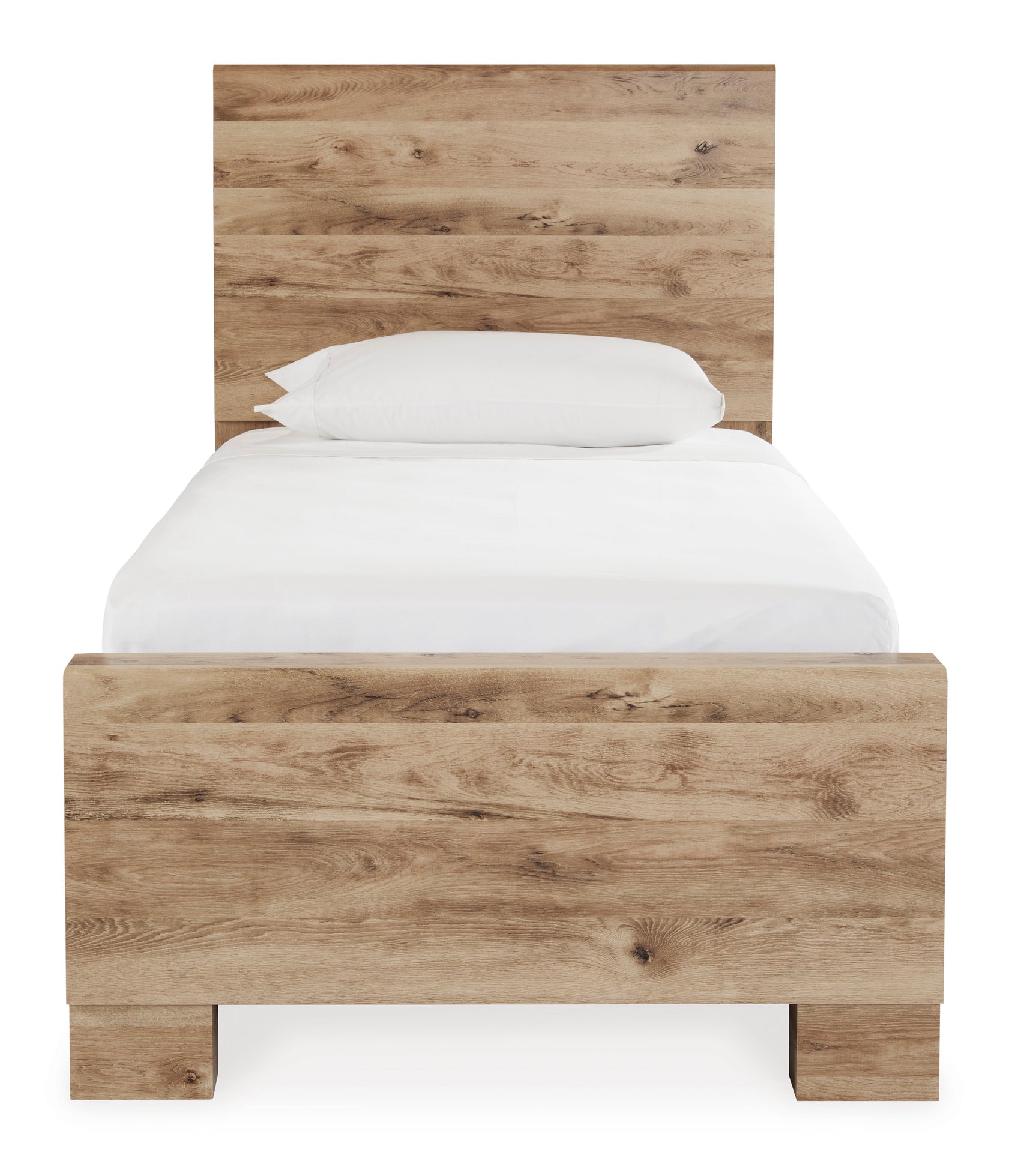 Hyanna Tan Brown Twin Panel Bed w/ 1 Side Storage, Dresser, Mirror, Chest and 2 Nightstands - Ornate Home