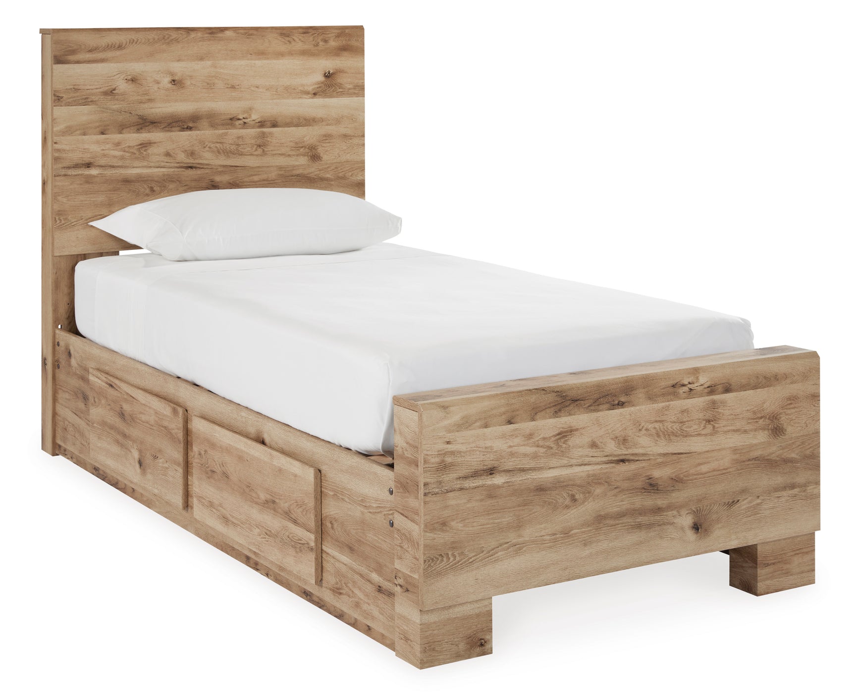 Hyanna Tan Brown Twin Panel Bed w/ 1 Side Storage, Dresser, Mirror, Chest and 2 Nightstands - Ornate Home