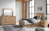 Hyanna Tan Brown Twin Panel Bed w/ 1 Side Storage, Dresser, Mirror, and Nightstand - Ornate Home