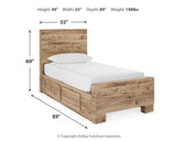 Hyanna Tan Brown Twin Panel Bedroom Set with 1 Side Storage, Dresser and Mirror (Online Special Price) - Ornate Home